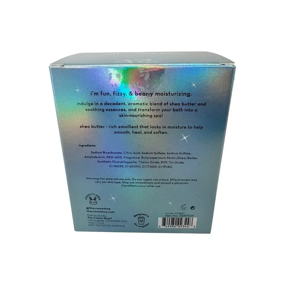 Crème Aromatherapy Bath Bomb Blue-beary Mint Heart Bear Pattern 5.64 oz